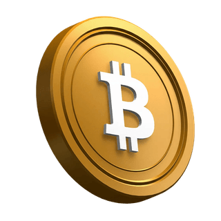 Przechylona moneta Bitcoin BTC użyta jako graficzny element dekoracyjny w sekcji głównej